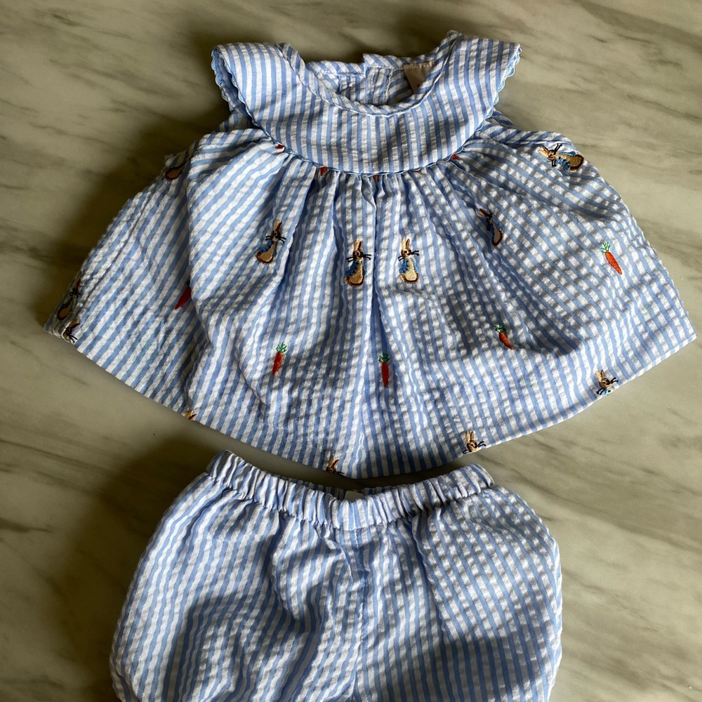 Seersucker Smockingbird 2 piece Easter set